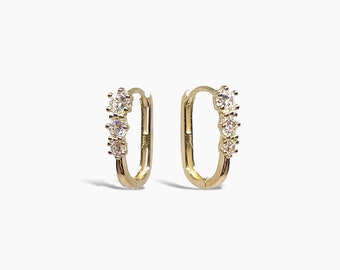Pendientes de aro rectangulares de oro de 14 quilates, delicados pendientes Huggie