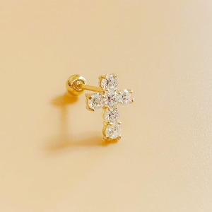14k Solid Gold Cross Earring Studs with Screw Back, 14K Gold Cross Stud Earrings, Dainty Gold Earrings, 14K Real Gold Jewelry, Gift for Her