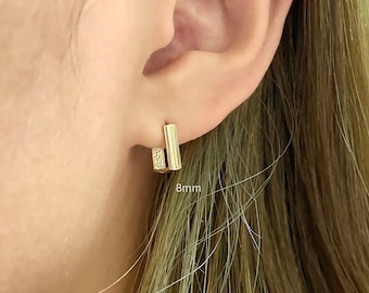 Square Hoop Pierce ゴールド 14k Solid Gold Square Hoop Earrings, Hinged Huggie Style - Etsy