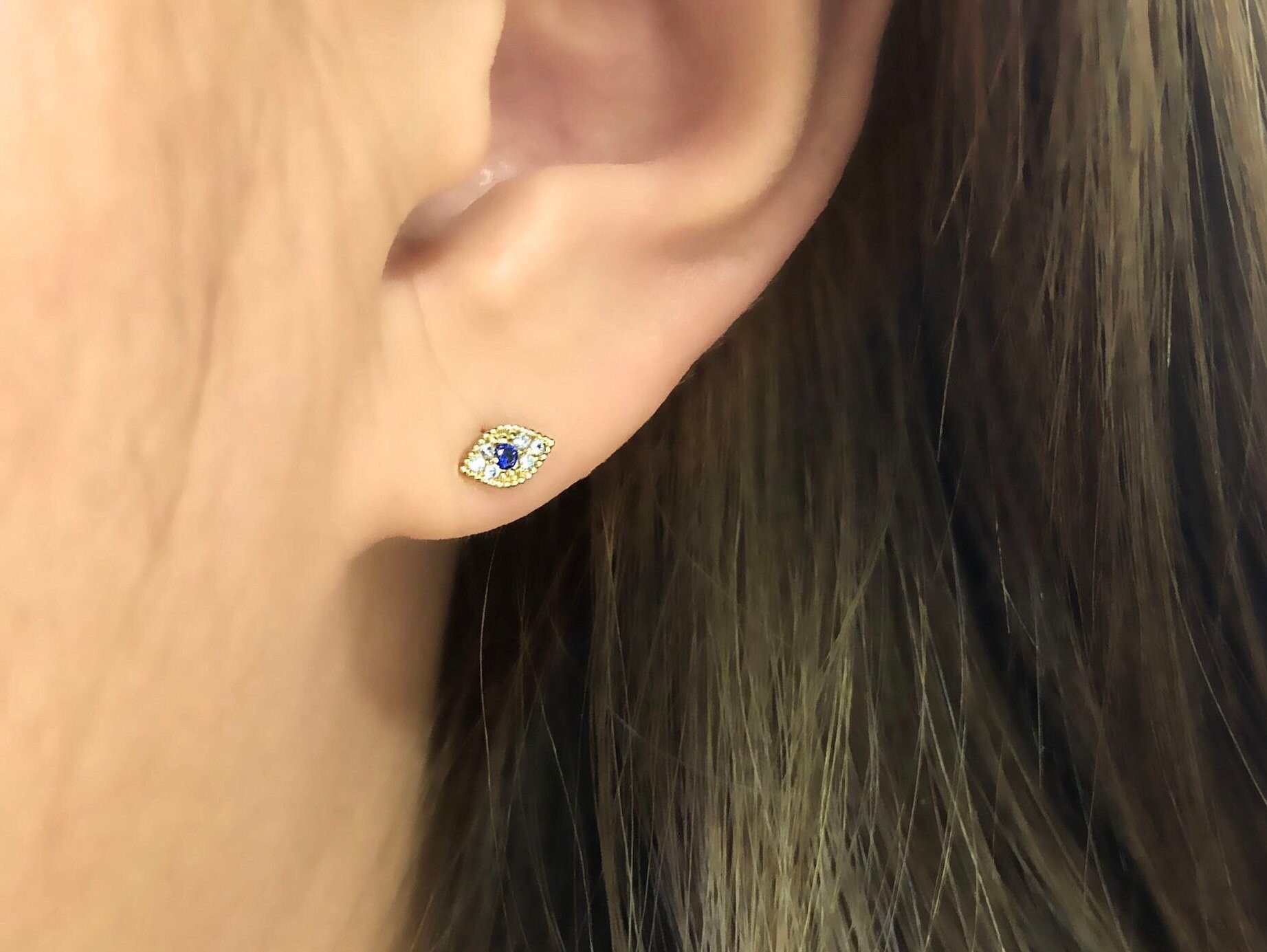 14K Yellow Gold Evil Eye Stud Earrings – LTB JEWELRY