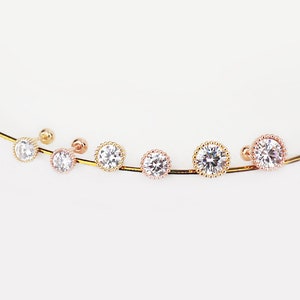 Piercings de moissanita en oro macizo de 14 k, pendiente con bisel y rosca trasera, piercing de circonita cúbica en oro macizo de 14 k, pendiente delicado de 4 mm, 5 mm y 6 mm para cartílago, hélice y trago
