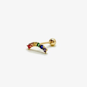 14k Solid Gold Rainbow Stud Earrings, Colorful Stone Tragus Piercing, Minimalist Earrings, Rainbow Screw Back Earrings, Cartilage Piercings