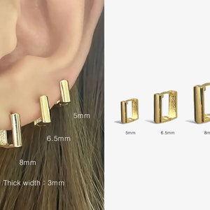 14k Solid Gold Square Hoop Earring, Small Dainty Simple Hoop Earring, Minimalist Earring, Huggie Hoop Earring, Dainty Small Hoops, 116