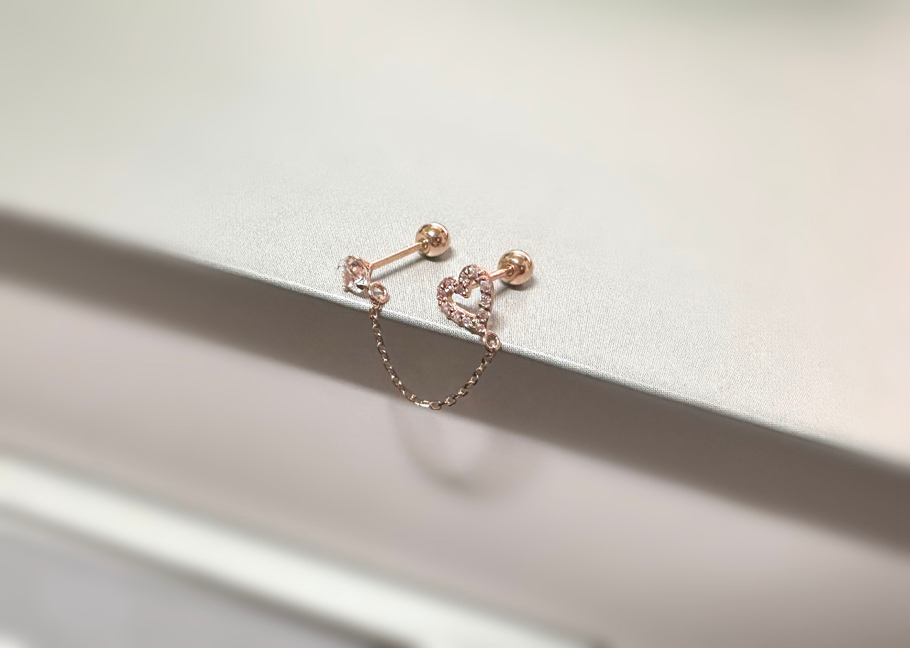 Orecchini a catena con doppio piercing da donna, placcati in