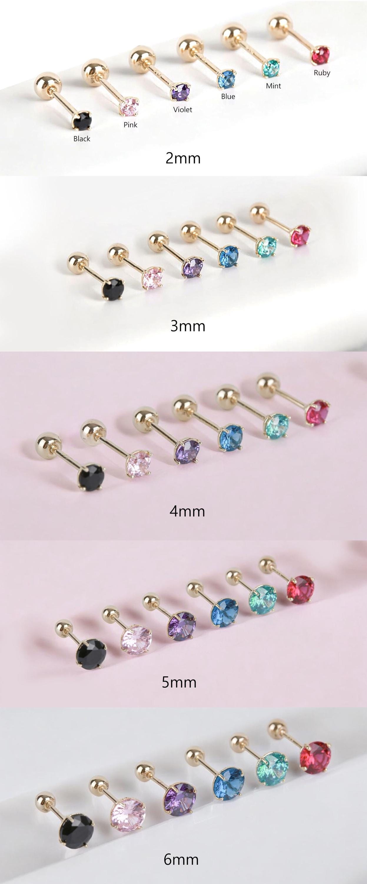 Lot De 12 Boucles D'oreilles Clous En Or 14 Carats - Pierres De Naissance CZ Multicolores - Neuf