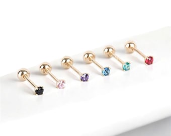 14k Solid Gold Birthstone Ohrstecker, CZ Screw Back Ohrringe
