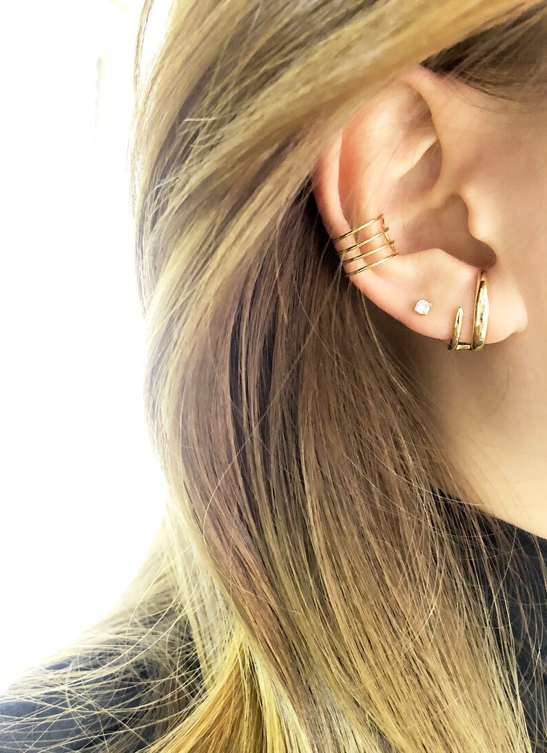 Two Wire Lobe Cuff Stud Lobe Cuff Lobe Cuff Earrings Gold Etsy