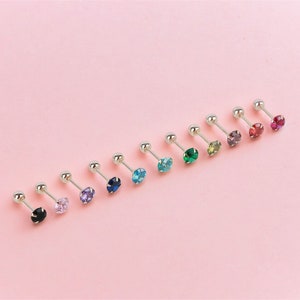 14k Solid Gold 4mm Birthstone Screw Back Earrings, Tiny CZ 2~6 mm Piercing, tiny cartilage studs, helix studs, tragus studs, 20G/21G