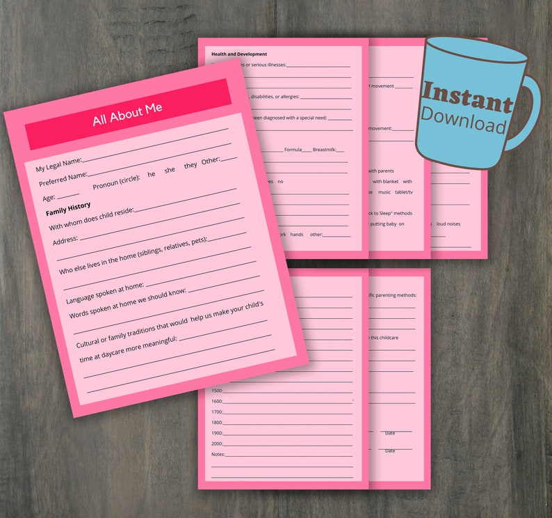 All About Me Daycare Intake TemplateCustomizable & Etsy