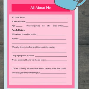 All About Me Daycare Intake Template-Customizable & | Etsy