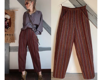 Pantalones de zanahoria Krizia de los años 80 rayas de lana XS/S