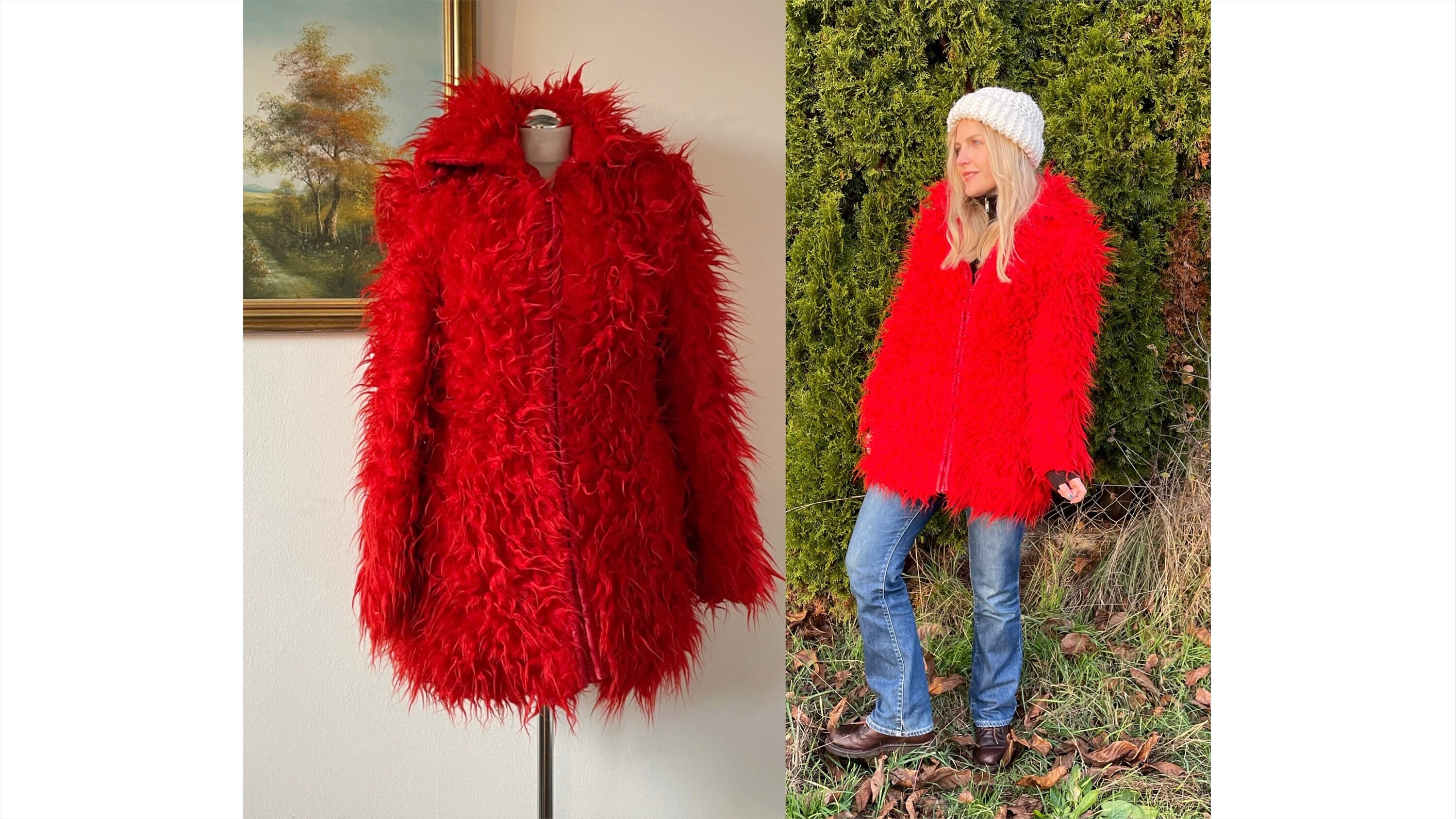 Shaggy top red coat
