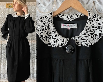 Années 80 Yves Saint Laurent Rive Gauche robe crêpe de laine dentelle noire