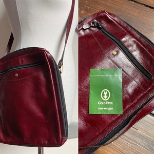 Goldpfeil Leder Umhängetasche 80er Bordeauxrot