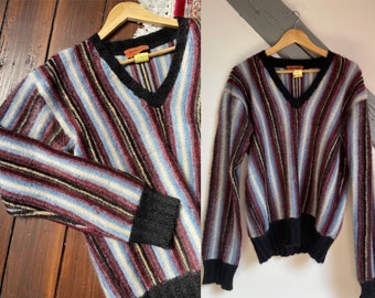 Pull en laine Missoni des années 80 rayures mohair