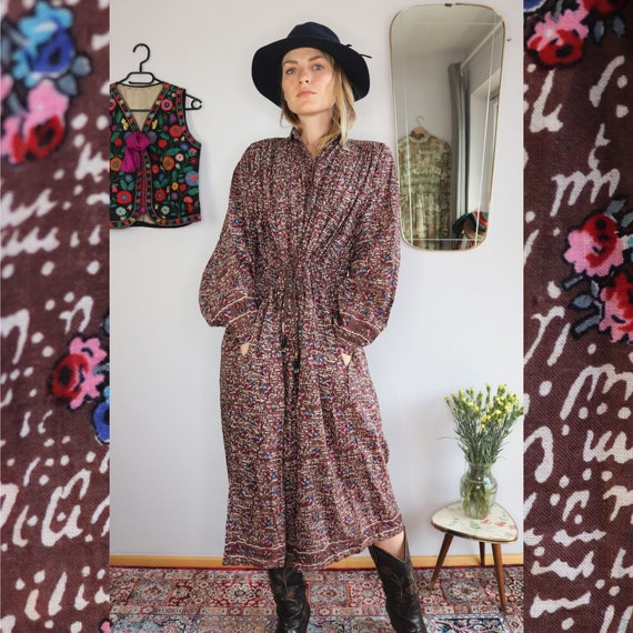 70s Indian Cotton Dress with Brown Bags - Deadstoc