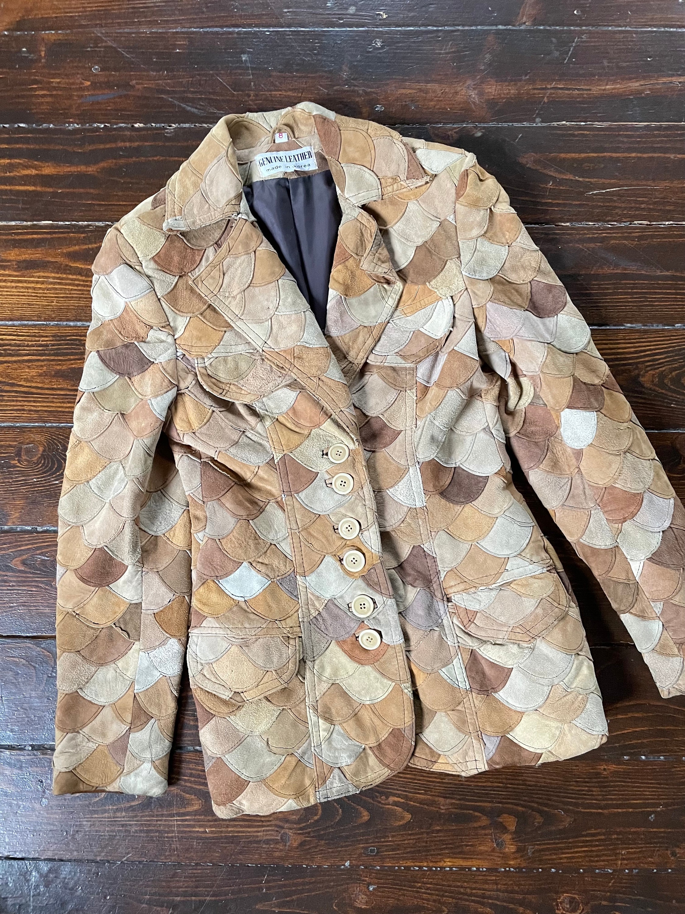 70s Patchwork Leather Jacket Fish Scales Rare - Etsy