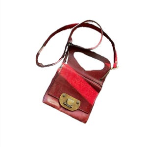 70s LEATHER* Red-brown special small leather bag from the 70s
