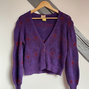 Cardigan Krizia des années 80 plumes de paon lurex violet image 5