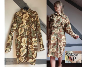 Rare robe en velours côtelé Kenzo Jungle Jap des années 70 avec imprimé floral et poches À collectionner !