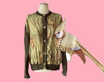 SALVATORE FERRAGAMO* Cardigan Seta Uccelli, Libellule, Farfalle