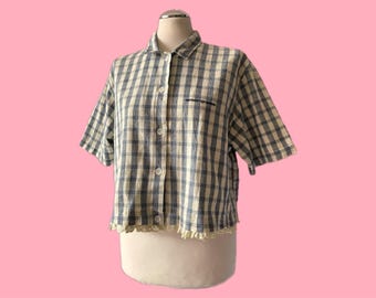 VINTAGE GIORGIO ARMANI* Cropped Karo Kurzarmbluse Spitze