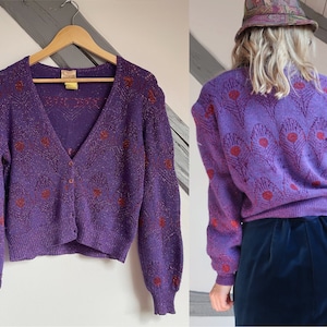 80s Krizia Cardigan Peacock Feathers Lurex Purple image 1