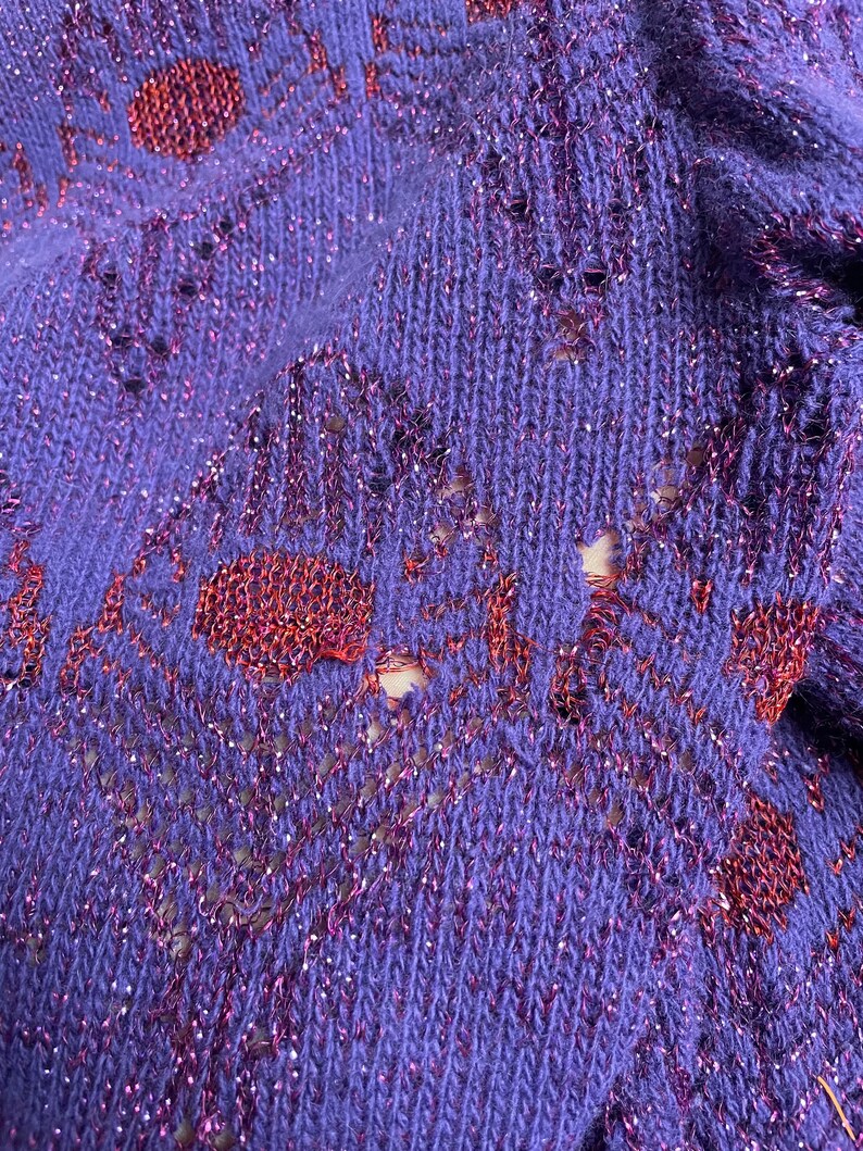 80s Krizia Cardigan Peacock Feathers Lurex Purple image 10