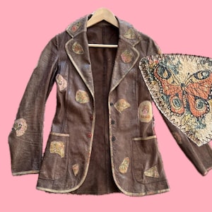70s ROBERTO CAVALLI* Lederjacke mit Patches 70er - XXS - Sammlerstück!