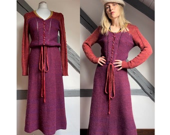 Robe tricotée des années 70 'Kafka' laine alpaga violet