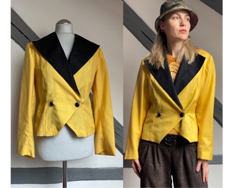 Handmade 80s Blazer Leinen Gelb