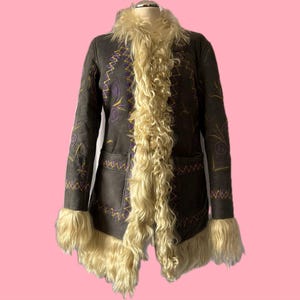 70s AFGHAN JACKET Lilac-Grey* Lambskin Jacket with Embroidery 70s S/Meter Hippie Boho