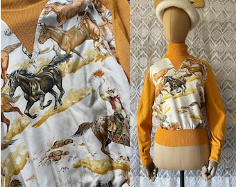 Hermès Paris pull col roulé vintage rare laine soie cowboy chevaux