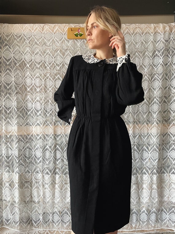 Annees 80 Yves Saint Laurent Rive Gauche robe crepe de laine dentelle noire Etsy France