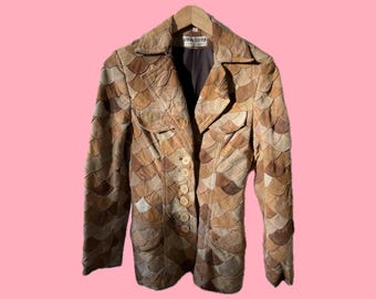 70s patchwork leather jacket, fish scale pattern, rare