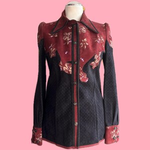 70s Roberto Cavalli suede western shirt, hand-painted floral print, archive piece
