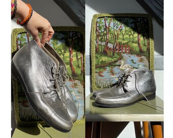 Silver vintage leather lace-up boots EU39,5