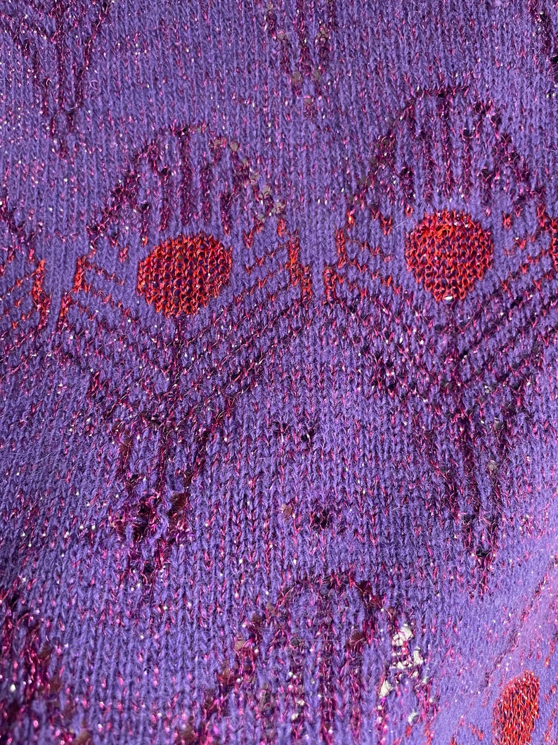 80s Krizia Cardigan Peacock Feathers Lurex Purple image 9