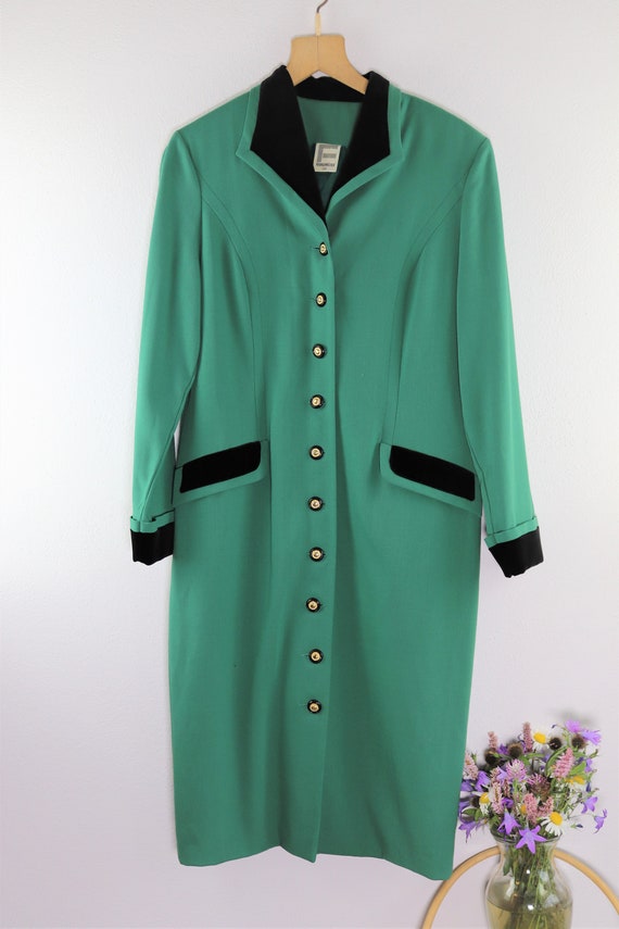 Green vintage coat dress with velvet details
