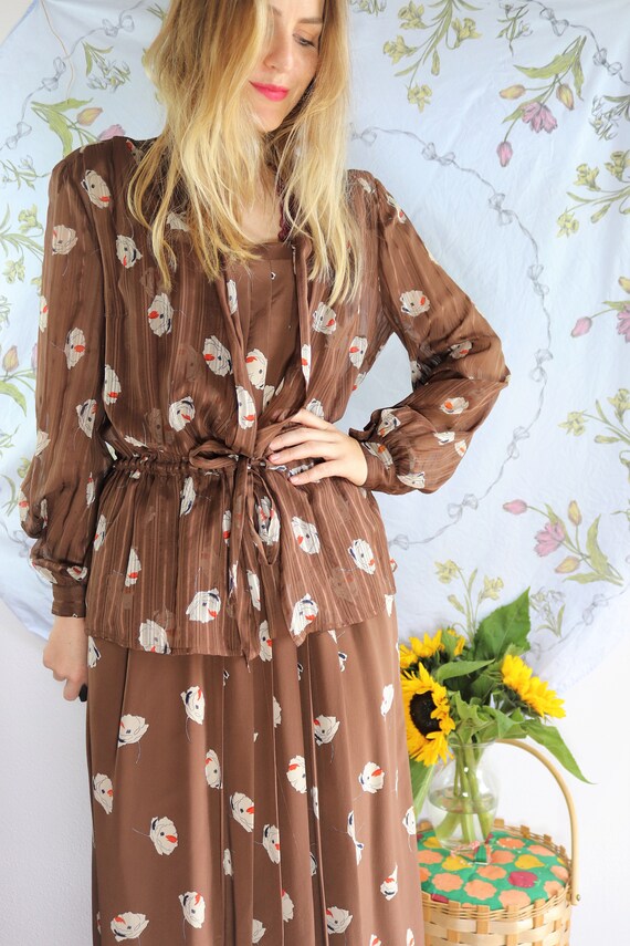 Beautiful vintage silk couture two-piece made in S