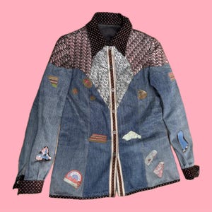 70-tals ROBERTO CAVALLI* Jeansjacka med lappmönster och lappar – ett absolut samlarobjekt!