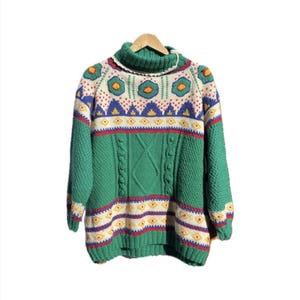 Maglione vintage in lana fatto a mano in stile norvegese verde