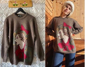 80s mohair sweater 'woman with hat'