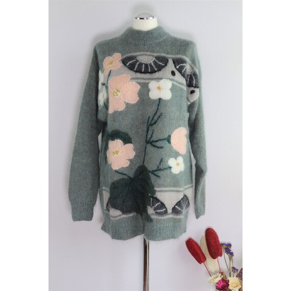 Cuddly soft mohair long sweater with floral embroi