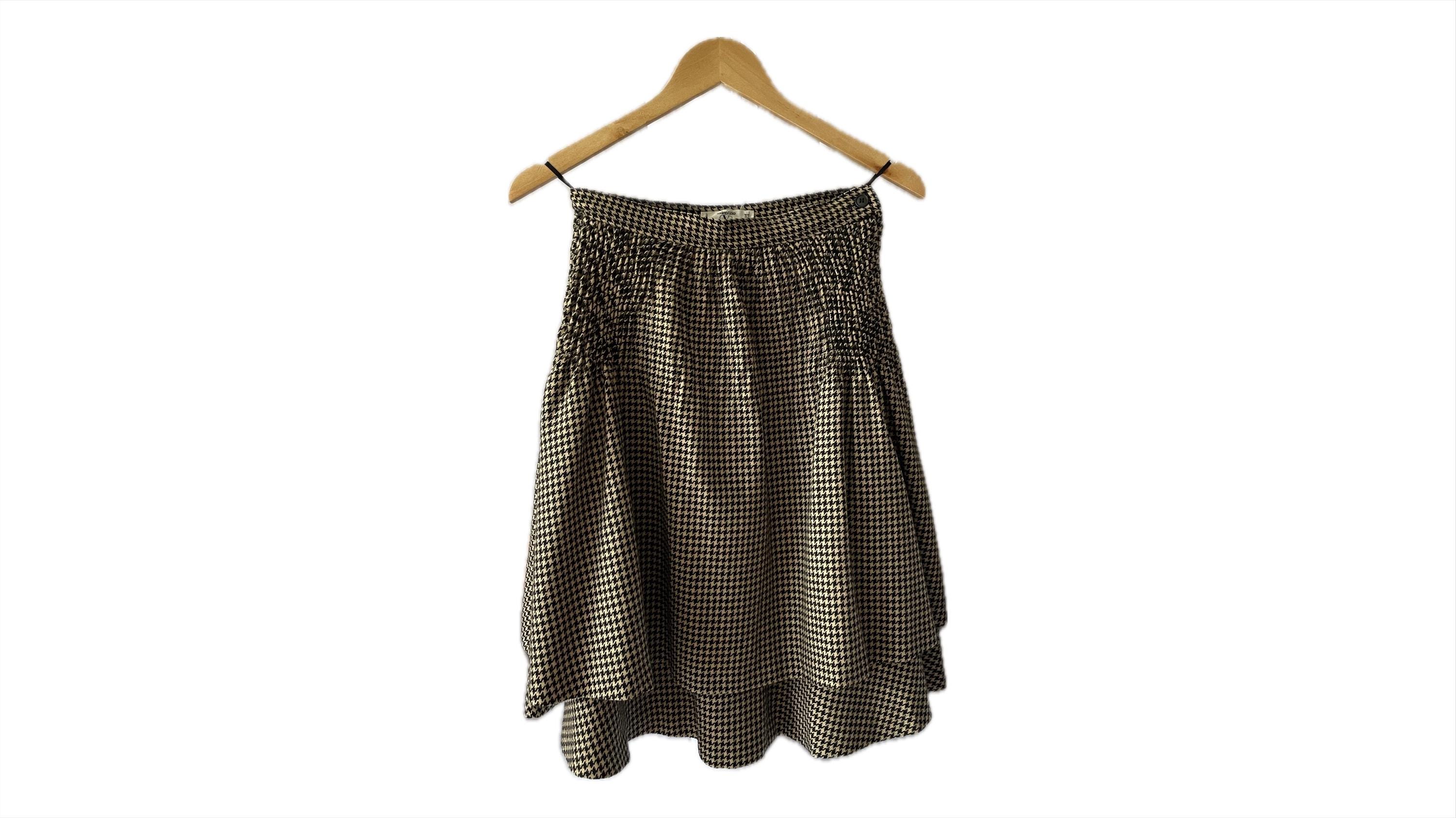 Jupe Crayon Valentino Miss V Vintage - Coton Gris Et Blanc Avec Bordure Soie - Taille 6 - Fabriquée En Italie