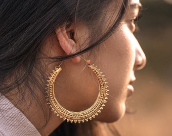 Boho Earrings Brass, Hoop Earrings Gold, African Earrings Ethnic, Creole Earrings Gold, Big Earrings Brass, Earrings Boho Jewellery Gift