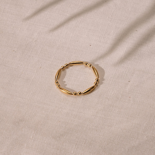 Minimalist Designer Ring 18K Gold Plated, Stainless Steel Ring Thin, Stackable Rings Gold Plated, Waterproof Ring, Fine beaded Ring