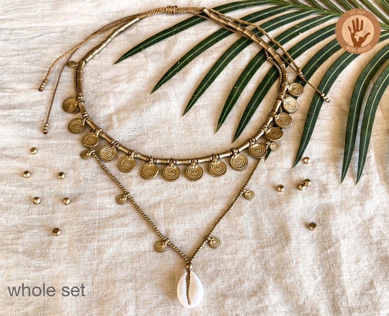 Indie Choker Necklace Set for women l Boho Choker Necklace in silver or gold l Brass Necklace Pendant Bild 2