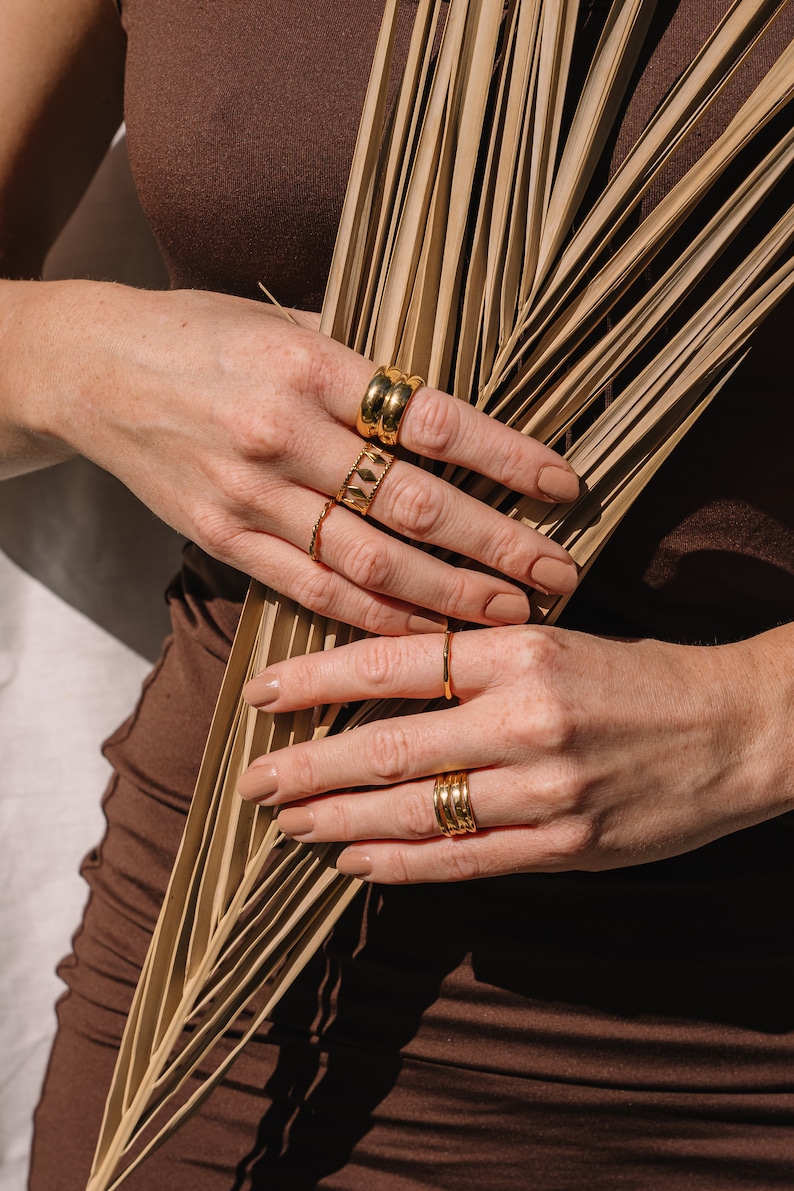 Kordelring 18K Vergoldet Wasserfest, Schmaler Stapelring Geflochten, Gedrehter Ring Gold Dünn, Boho Ring Vergoldet Edelstahl,Filigraner Ring Bild 8