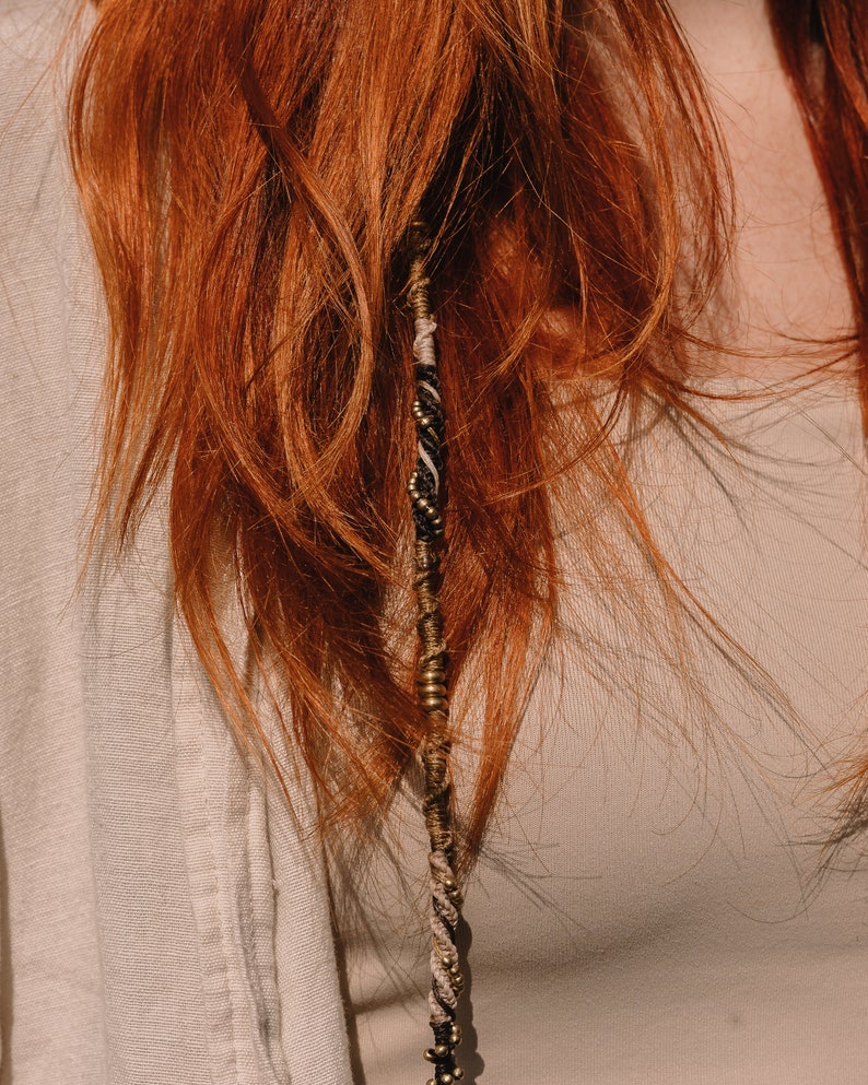 Macrame Hairwrap with Moon Pendant Gold Dreadwrap Boho Hair Wrap Hippie Hair Accessories Macrame Dread Dreadlock Jewelry Ateba image 3